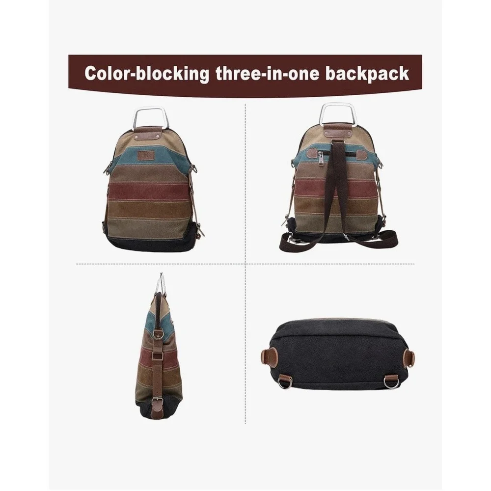 Manjianghong Boho Striped Multicolor Canvas Tote  Adjustable Strap Metal Handles